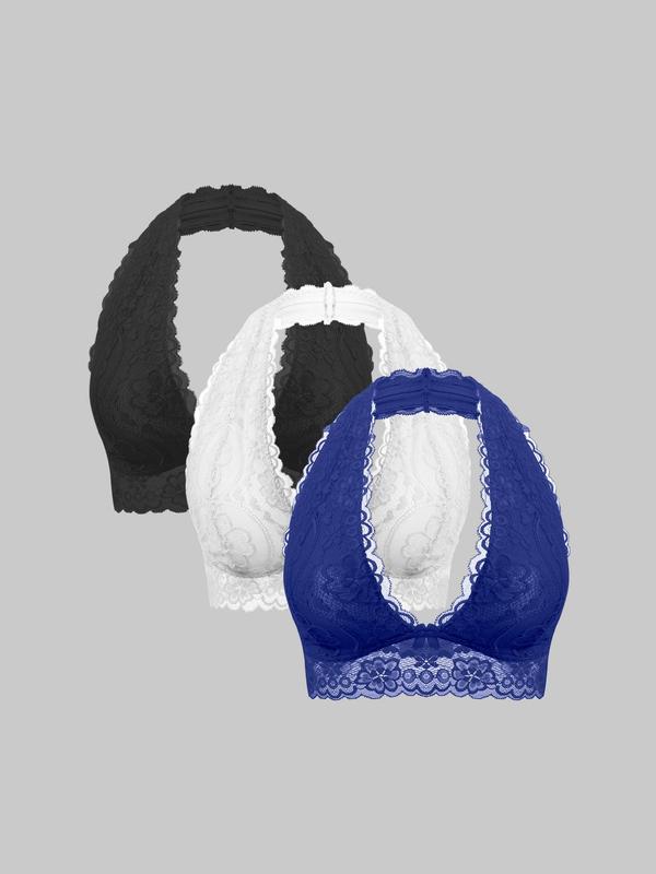 Women's Floral Lace Halter Bra, Casual Comfy Breathable Wireless Bra, Softness Lingerie for All Seasons 5