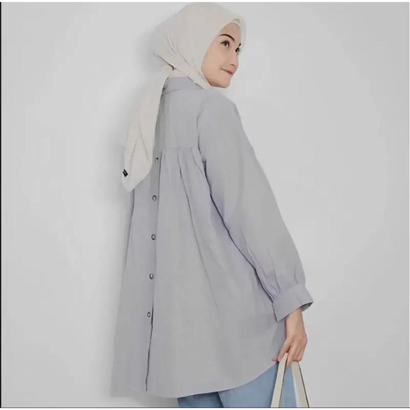 Kemeja Rika Kancing Belakang Linen Rami Original Baju Panjang Top Variasi Wanita Atasan Oversize Basic Outer 6