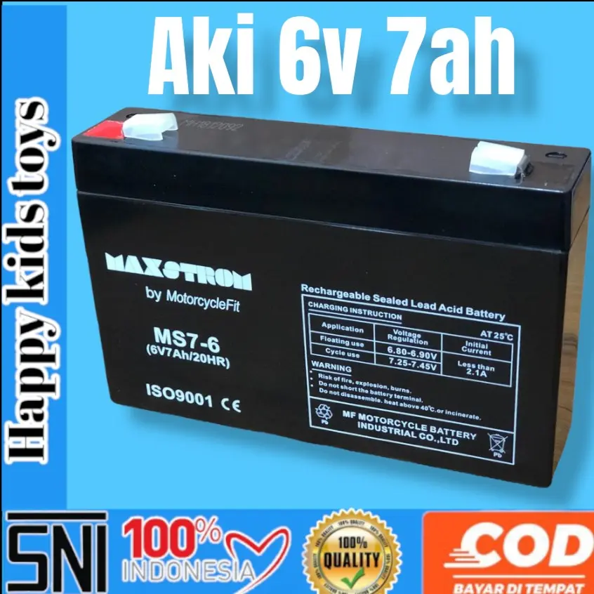 Maxstrom Aki battery mainan mobil mobilan 6v 7ah MF aki kering VRLA Cowok Cewek Set Hadiah Game Musikal Beraneka warna Pendidikan