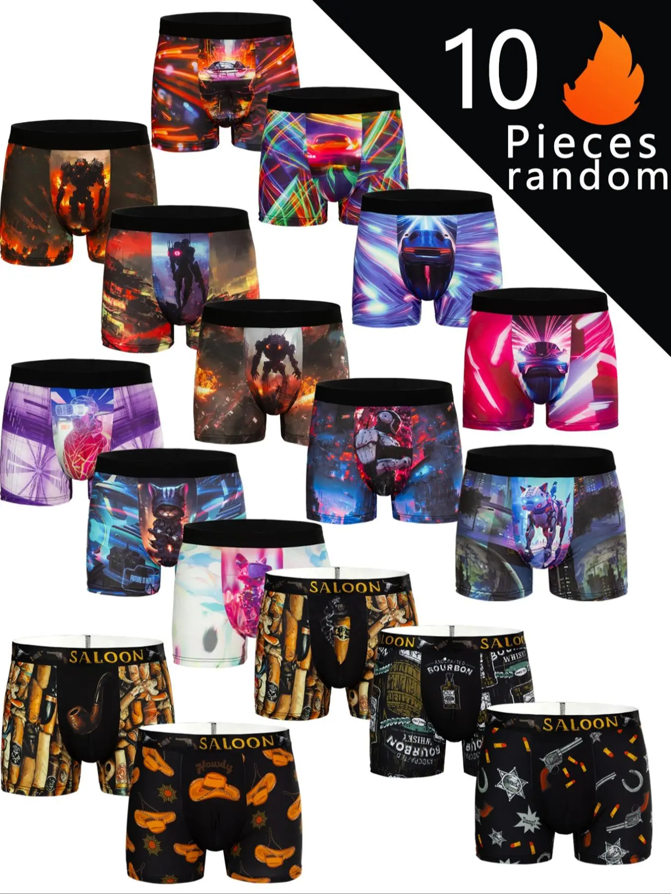 Random Men's All Over Print Boxer Brief, Casual Comfy Breathable Underwear for Daily Wear, Men's Underwear for All Seasons, Undergarments