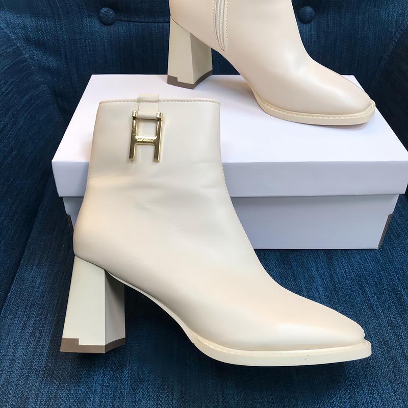 B07 - Giày Boot Nữ chũ H Cao Gót Cổ Thấp Chất Da Đế Cao 5p