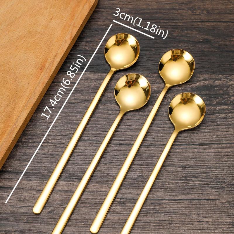 Stainless Steel Coffee Spoon, 4 Counts Long Handle Stirring Spoon, Household Round Spoon, Kitchen Utensils 1