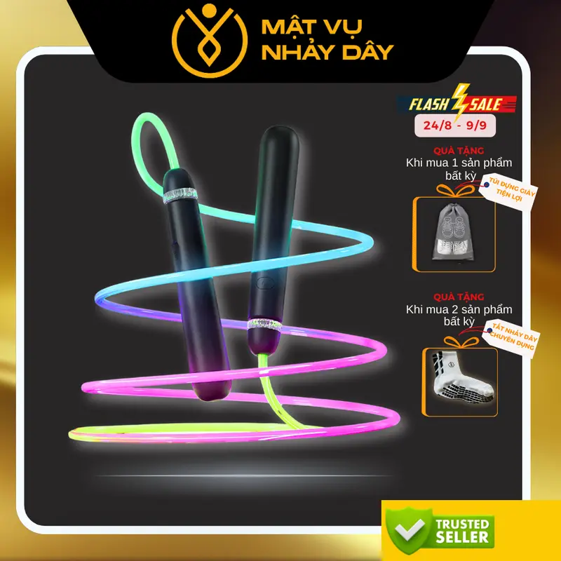Dây nhảy phát sáng, dây nhảy đèn LED có thể điều chỉnh độ dài, dây nhảy nhiều màu sắc để tập thể dục – Mật Vụ Nhảy Dây 0