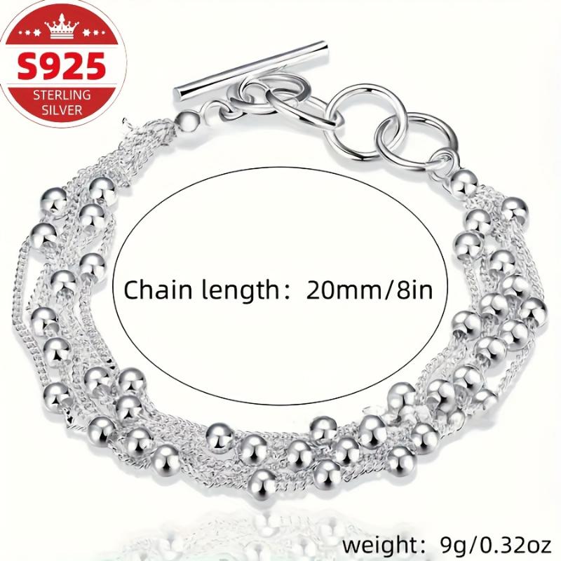 Sterling Silvery 925, Six Chain, Round Bead - Fashionable Elegant Daily Wear Party Jewelry Perfect Feminine Charm Christmas Gift 3