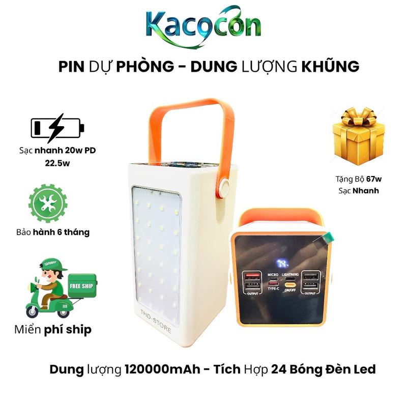  Pin Dự Phòng Powobank Dung Lượng 120000mAh Sạc Nhanh 22.5w Tích Hợp 7 Cổng Sạc USB Và Type C Tích Hợp 28 Bóng Đèn Led Tặng Bộ Sạc 67w Titan 