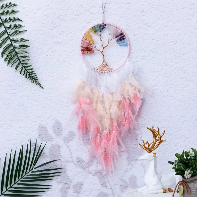 Hanging Dream Catcher, 1 Count Tree Of Life Feather Dream Catcher Hanging Decor, Room Decor Hanging Ornament, Craft Gift for Friends 3