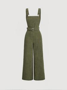 Women's Solid Color Corduroy Overalls with Belt, Chic Casual Fashion Overalls Jumpsuit for Daily Wear, Ladies Clothes for All Seasons, Dungarees