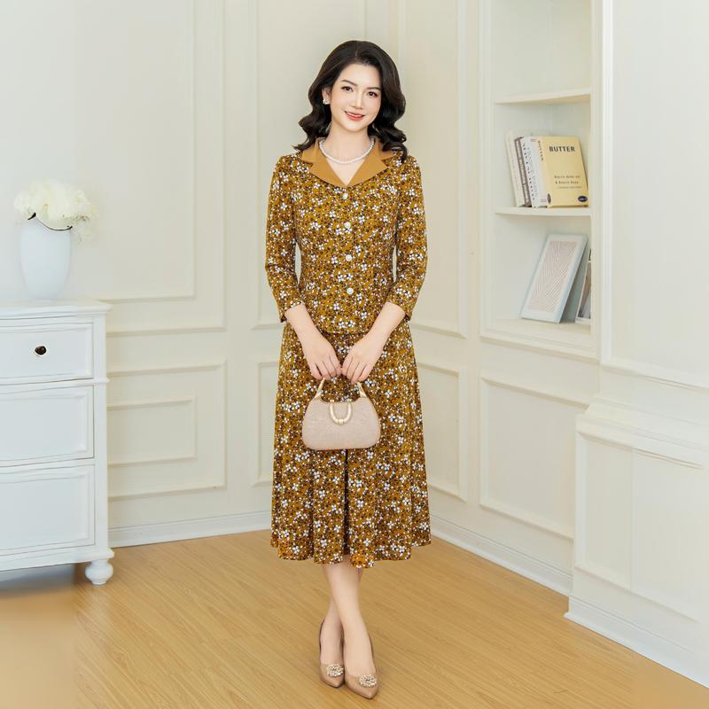 Set váy - áo trung niên sang trọng LYBEE LV946 công sở đi tiệc thiết kế che bụng tay lỡ big size 45-80kg Nữ Women