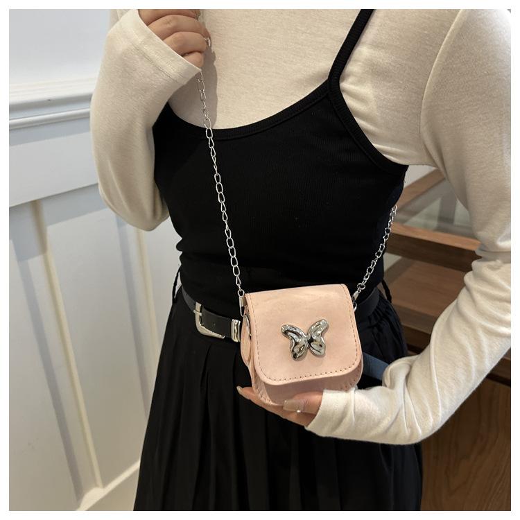 Product Introduction of 2024 Fashionable New Fresh Sweet Small Square Bag Butterfly Decoration Mini Advanced Texture Chain Crossbody Lipstick Pack 12