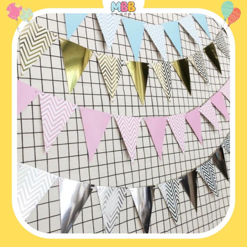  Dây Cờ Tam Giác Ép Kim - Phụ Kiện Trang Trí Sinh Nhật Tiệc Tùng 