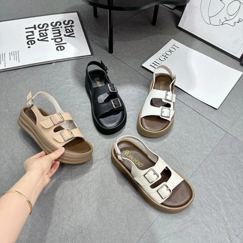   6614-CHUẨN SZ  Sandal nữ đế độn 3 phân quai phối khuy vuông 