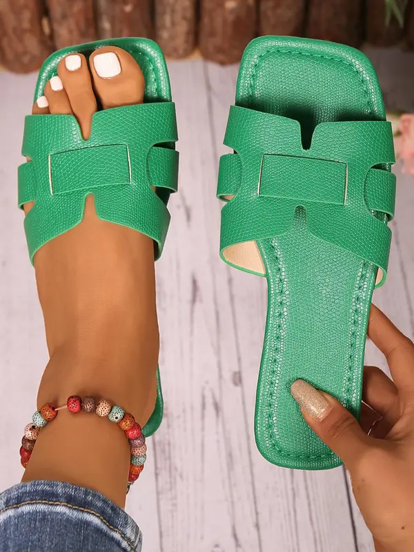 Women's Fashionable Plain Color Slides, Casual Comfortable Flat Sandals for Summer, Lightweight Breathable Slides for Indoor & Outdoor Wear, Walking Shoes 2