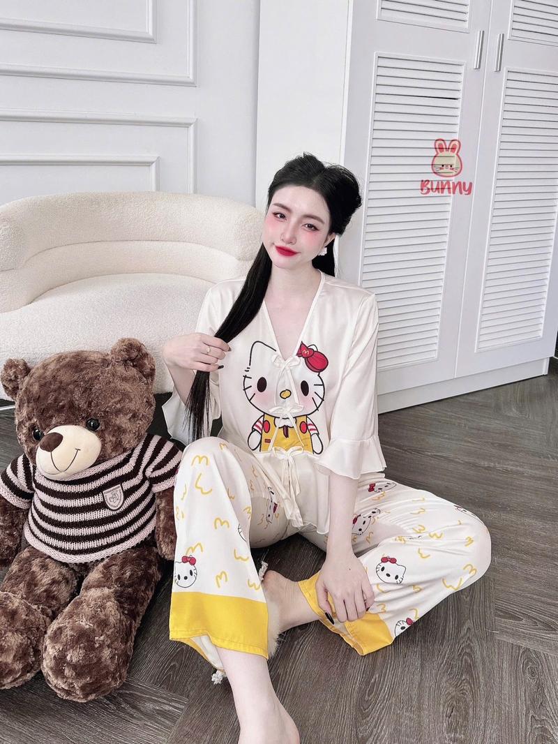 Product Introduction of Pyjama TNQD form babydoll - tay lỡ - chất liệu lụa latin - size <58kg Nữ 2