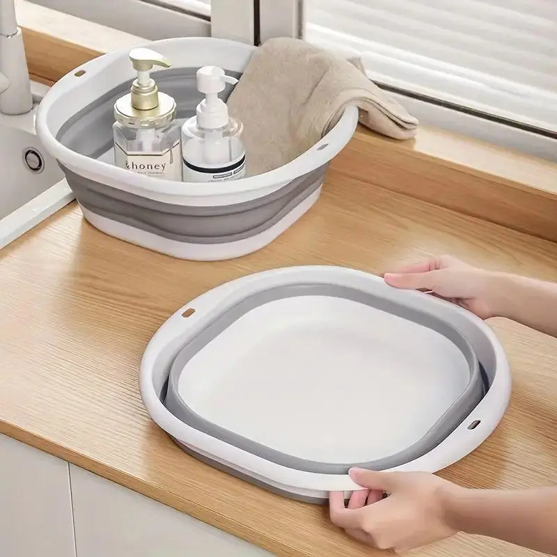 Foldable Wash Basin, 1/3 Counts Multifunctional Portable Silicone Facial   Foot Care Wash Basin, Space Saving Wash Basin for Home Bathroom Dormitory Travel Camping Hiking
