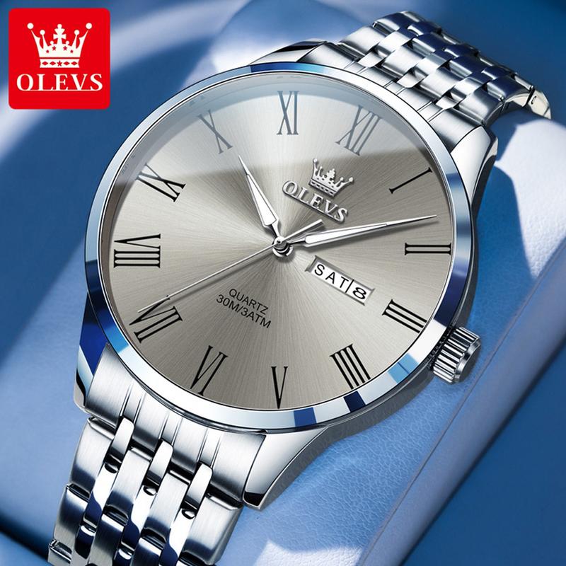 Đồng Hồ Thương Hiệu OLEVS Thiết Kế Đơn Giản Quy Mô La Mã Dạ Quang Lịch Đôi Dành Cho Nam Đồng Hồ Nam