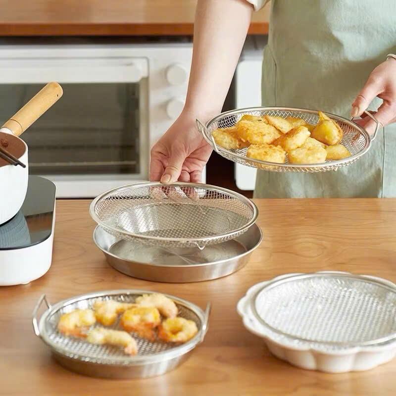  SÉT   KHAY+ VỈ   Kèm Lưới Lọc Dầu  Chất Liệu Inox 304 Khay rao dầu mỡ nước cao cấp khay  vỉ  giá ráo dầu khay hấ 