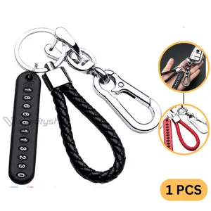 ST6 Gantungan Kunci Mobil Motor Set Tag No HP Buckle Tali Car KeyChain Hitam
