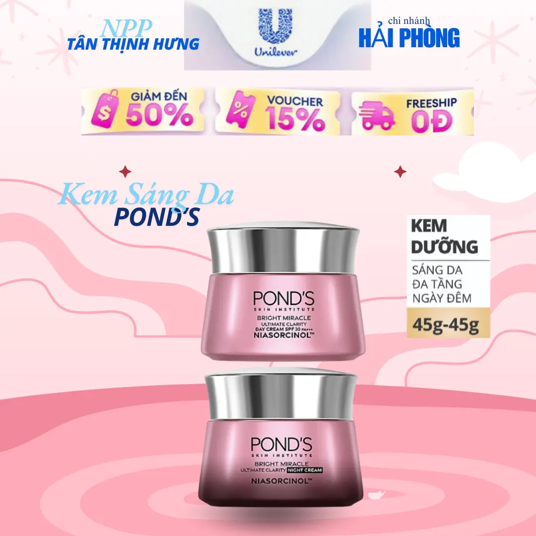 Kem dưỡng sáng da Pond's Bright Miracle ngày/đêm 45G chống thâm sạm với 50X Niasorcinol