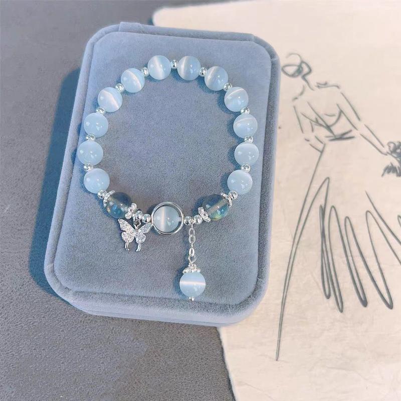 Product Introduction of （COD）Vòng Tay Tua Rua Hình Bướm, Thiết Kế Cổ Xưa Opal Bùng Nổ, Dành Cho Nữ, Pha Lê Ánh Trăng Màu Xám Aquamarine, Quà Tặng Cho Bạn Gái Và Bé Gái, Đá Ánh Trăng Màu Xám Thanh Lịch, Phong Cách Trăm Chuỗi vòng 11