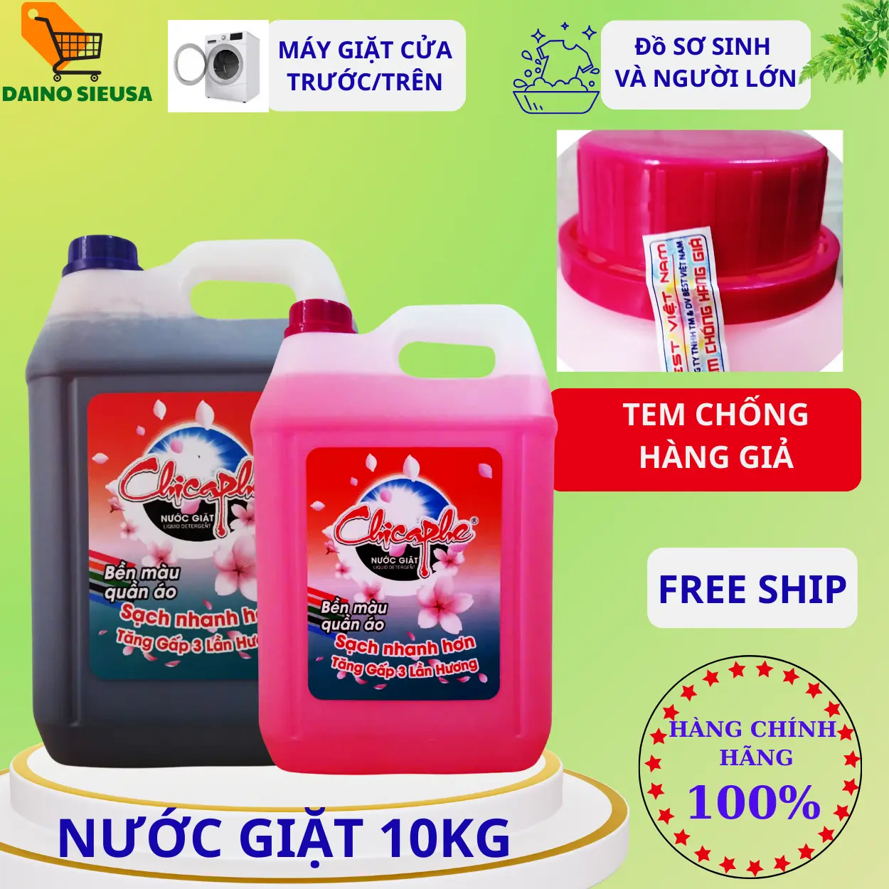 Nước giặt xả cao cấp Chicaphe 10Kg(10L) dành cho tiệm giặt là: đậm đặc, làm sạch, lưu hương - Shop bố Daino