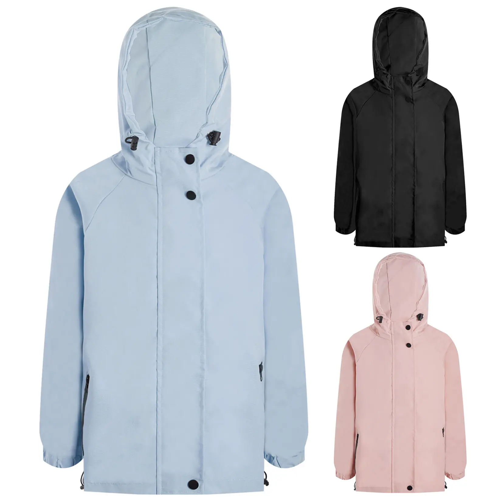 TTAO  Unisex Kids Girls Boys Drawstring Hooded Jacket Stand Collar Long Sleeve Zipper Windbreaker Outerwear for Outdoor Hiking Camping Climbing