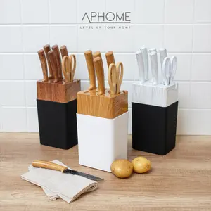 APHOME Pisau Dapur Knife Set Chef Kitchen Knives Set Gunting Dapur Dengan Rak Holder Pisau ENJI