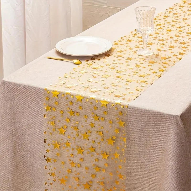 Star Sequins Table Runner, 1 Count Glitter Star Design Tablecloth, Table Decoration Supplies for Birthday Party Wedding