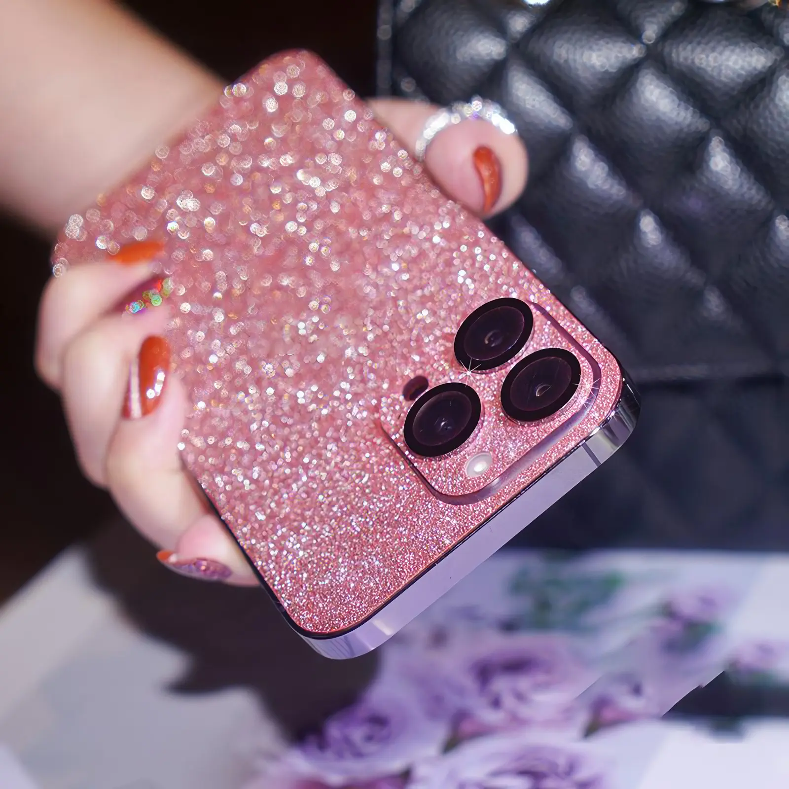 Miếng dán kim tuyến full lưng viền iphone Case