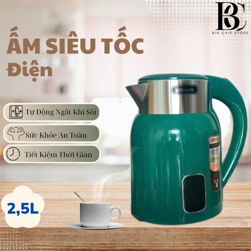 Ấm Siêu Tốc SFIAPR, Ấm Đun Nước Chất Liệu Inox 304, 3 Lớp Cách Nhiệt, Dung Tích 2,5L, Bình Nước Siêu Tốc, Đun Sôi Nhanh, Tự Động Ngắt Khi Sôi