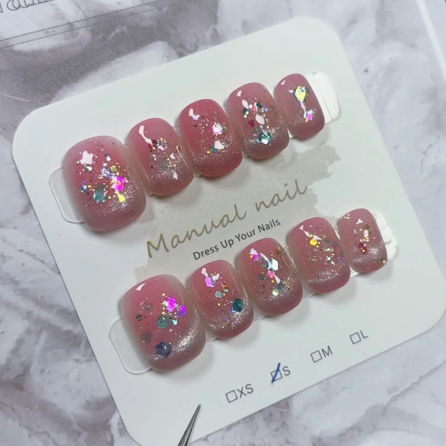 2024 [Pure Handmade Nail Enhancement] Wear nail fake nail patch Nail enhancement patch finished ins powder blusher sequins short