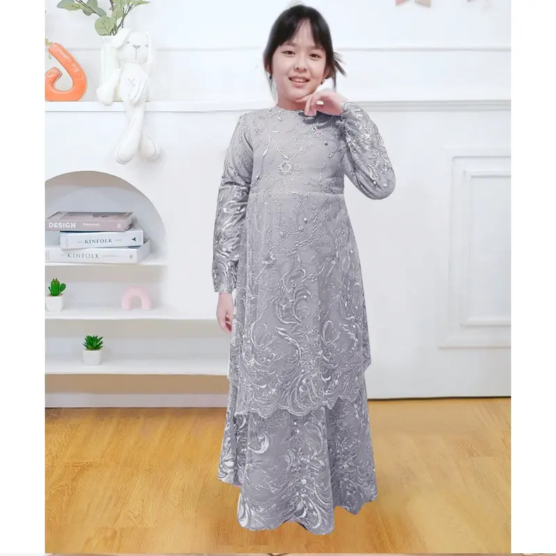 BARU Kid Sarah Gamis Couple Ibu Anak Fashion Brukat Full 2 Tingkat Premiun Dress Pesta Jumbo Seragam Kondangan Kekinian 6