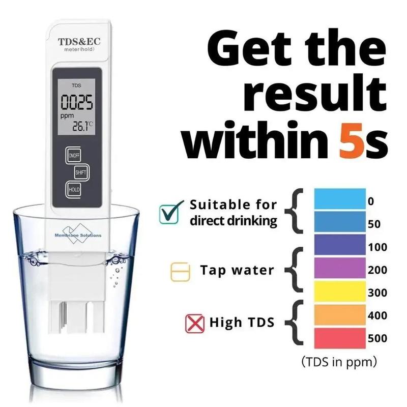 3 In 1 Water Quality Detector Pen, Household Drinking Water EC Meter, Temperature Conductivity TDS Test Pen 2