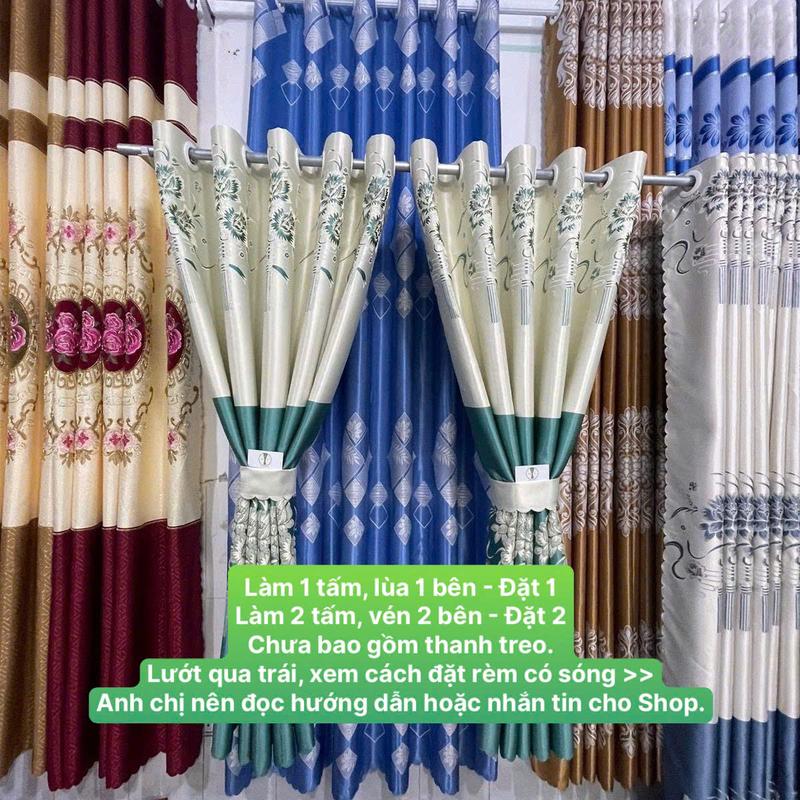 Gấm 3D Màu Xanh Ngọc Phối Trắng Kem - Giá Của 1 Tấm Rèm Căng Thẳng (Chưa Bao Gồm Thanh Treo) Sợi Vải Polyester 3 Lớp Dày Cản Nắng Cản Sáng 80-90% Bền Màu Cản Lạnh Tốt