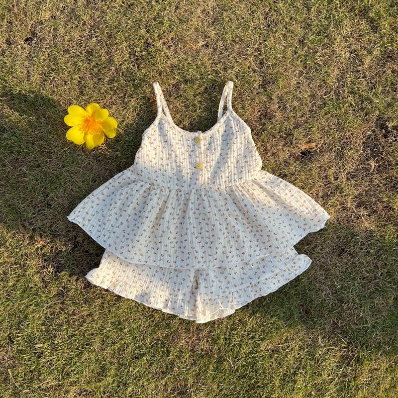 Bộ hai dây bé gái mặc hè xô muslin Áo Lá Homewear A121 đồ bộ hè bé gái quần đùi xô đũi babydoll dễ thương