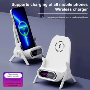 Wireless Charger Mini Chair Fast Charging Desktop Phone Holder Creative Mobile Phone Lazy Person Bracket for iPhone/Samsung/Xiaomi Cable Adapter Automatic Usb Smartphone Cellphone Electronic White