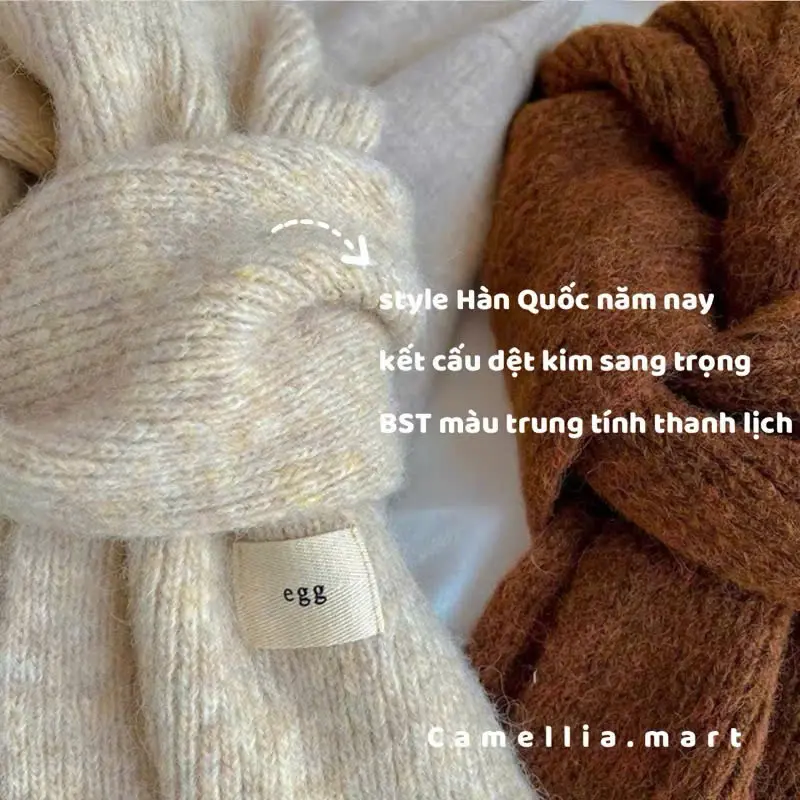 Khăn choàng len dệt kim EGG Korea sáp mềm mại, khăn quàng cổ trơn unisex chất cashmere ấm áp new 2024 4