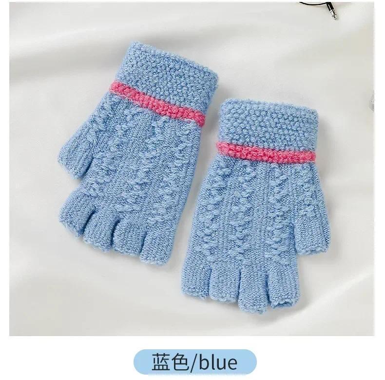 Product Introduction of Winter Warm Half Finger Gloves Jacquard Knitted Gloves for Students Writing Kids Fingerless Gloves Children Boys Girls 4-8T 7