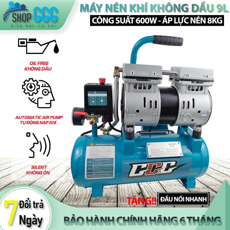 Máy nén khí | Máy bơm hơi | Bình hơi không dầu 9L -600w -nén 8kg - Tự động nạp ngắt khí - Tốc độ nạp khí siêu nhanh | May nen khi, máy nén hơi mini máy  nén
