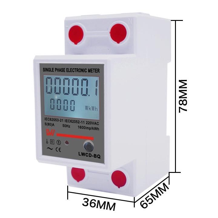 Công tơ điện tử 80A dùng để đo số điện tiêu thụ (kWh), Đo công suất (W), đo điện áp (V), đo cường độ dòng điện (A) có nút reset