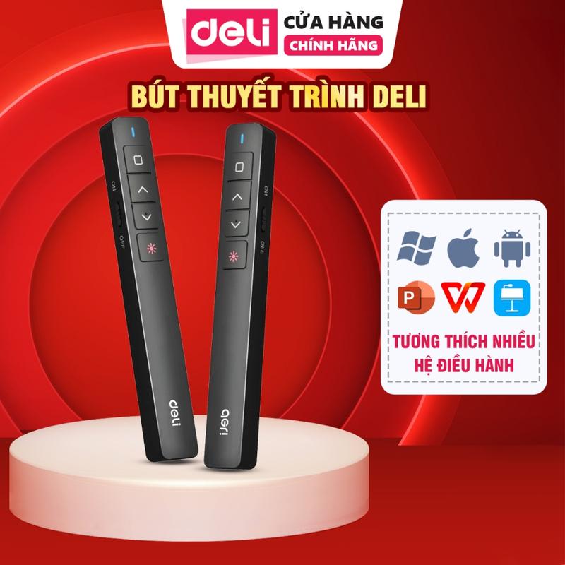 Bút thuyết trình PowerPoint Deli ES001 laser đỏ 100M kết nối USB tiện lợi phù hợp đa hệ điều hành