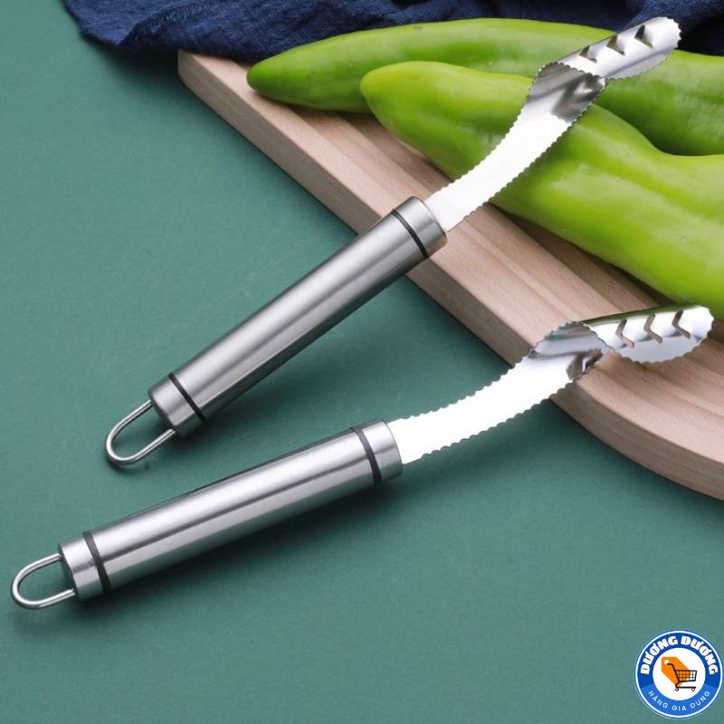 Dụng Cụ Lấy Ruột Khổ Qua ,Rau Củ Quả Bằng Inox Không Gỉ - Dao Cắt Lấy Hạt Trái Cây, Ớt 2in1 Đa Năng - Dụng Cụ Nhà Bếp