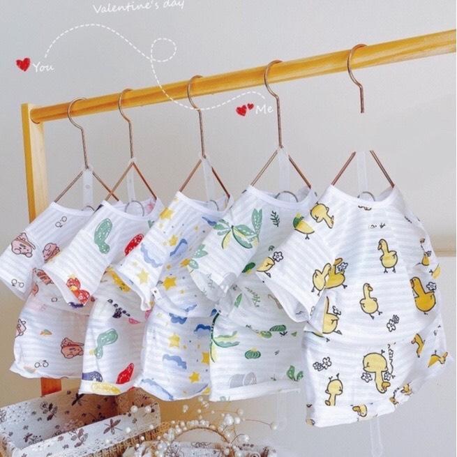 Set 5 bộ quần áo Vải Cotton giấy cộc tay nhiều họa tiết siêu xinh cho bé