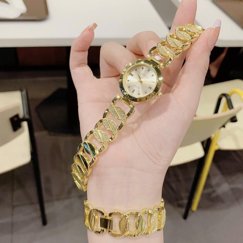 Đồng Hồ Nữ dáng lắc tay lắc xích GS mặt tròn TẶNG KÈM HỘP DỤNG CỤ THÁO MẮC pin dự phòng Women watch đồng hồ đeo tay Hoa Voi Trang Sức Titan Kim Tuyến Sen