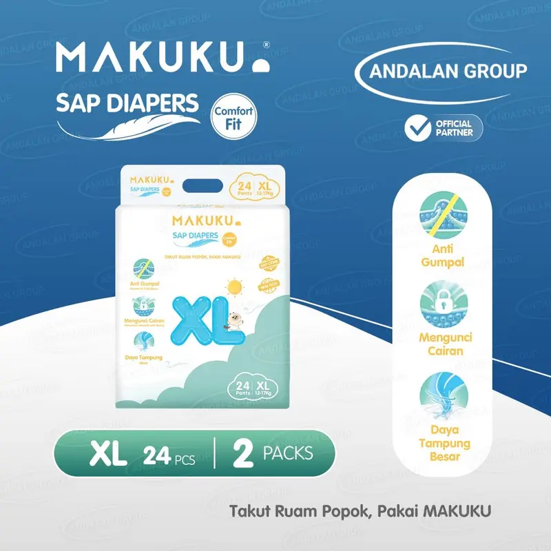 2 Ball Makuku Comfort Fit NB32/S30/M28/L26/XL24/XXL22 Diapers Bayi Popok 5