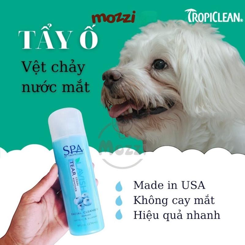 Sữa rửa mặt tẩy ố vùng mắt Spa Tropiclean vệ sinh mắt Chai 236ml cho chó mèo