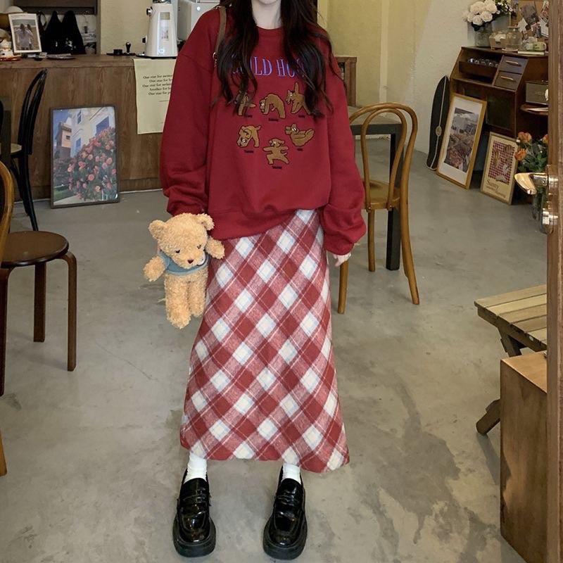 CHÂN VÁY DẠ HOẠ TIẾT KẺ CARO XẺ SAU DÁNG DàI và Ngắn phong cách Hàn (hàng loại đẹp) Nữ Khuy