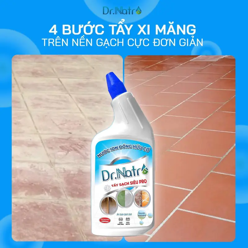 Nước ion Đồng Hữu Cơ Dr Natro - Làm Sạch Rong Rêu, Cặn Canxi, Ron Gạch, Vết Rỉ Sét, Vết Bám Xi Măng,.......Chai 1000ml - Tặng 1 miếng chà nhám + 1 Miếng Cước Tím 6