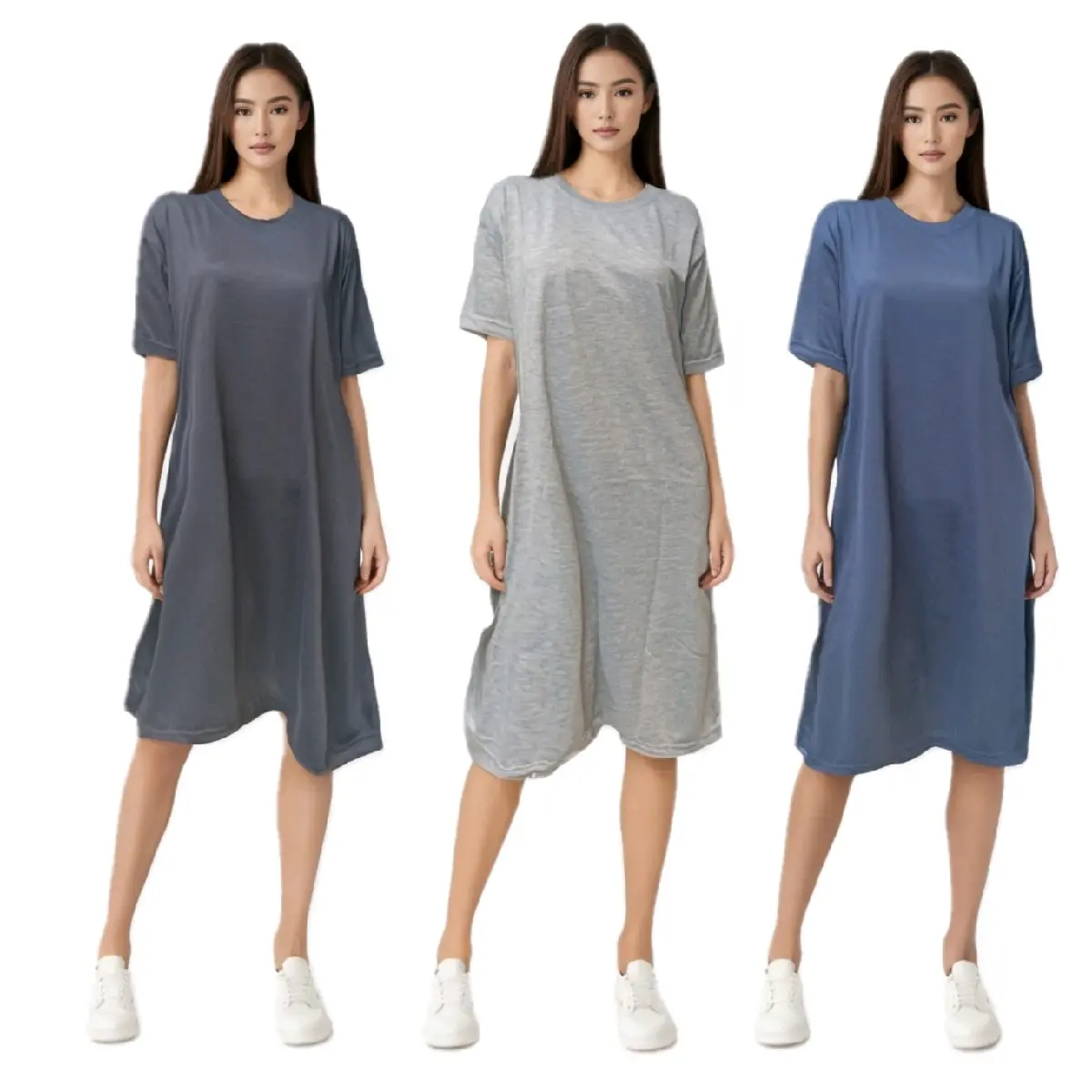 dress daster wanita kaos polos tangan pendek saku samping Lembut Tebal Tidur Santai remaja