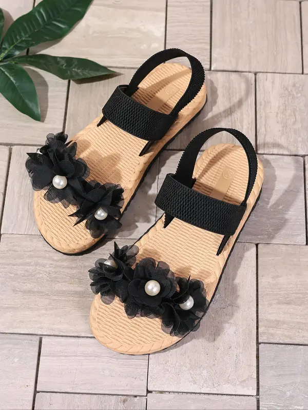 Women's Fashionable Flower Decorated Slingback Sandals, Casual Boho Style Sandals for Beach Vacation, All-match Commuter Shoes for Work & Daily Wear, Summer 1