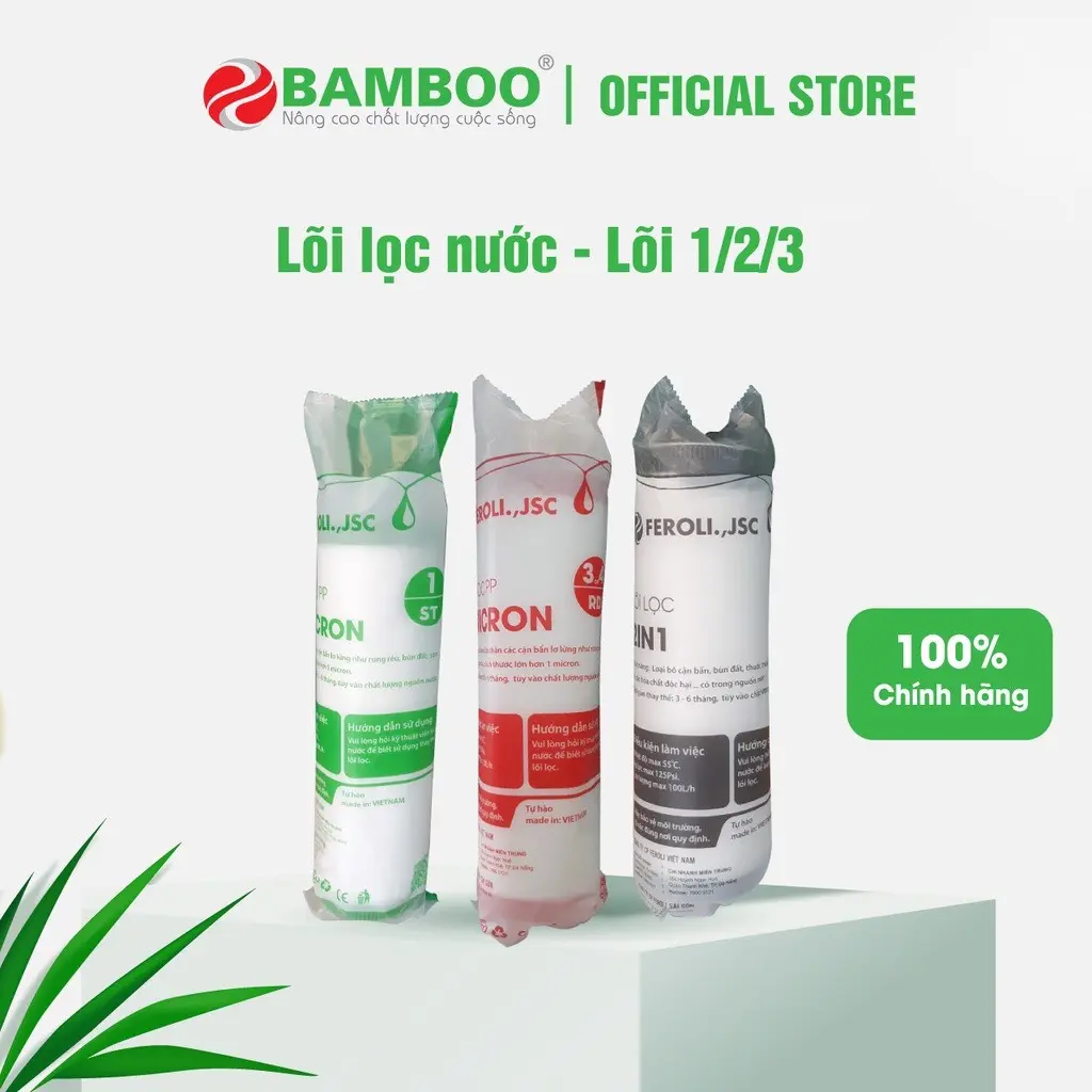 Bộ lõi lọc nước 1,2,3 Bamboo - Hàng chính hãng, dùng được cho hầu hết các loại máy lọc
